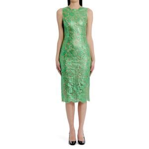 Dolce & Gabbana Semi Sheer Metallic Coated Lace Sleeveless Midi Dress 48
